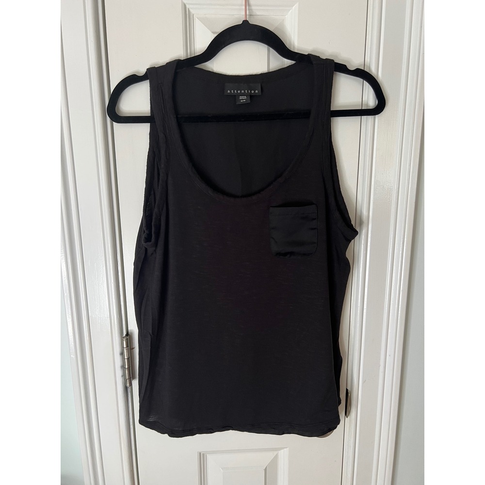 Attention Womens Black Mixed Media Tank Top Scoop Neck Pocket Medium